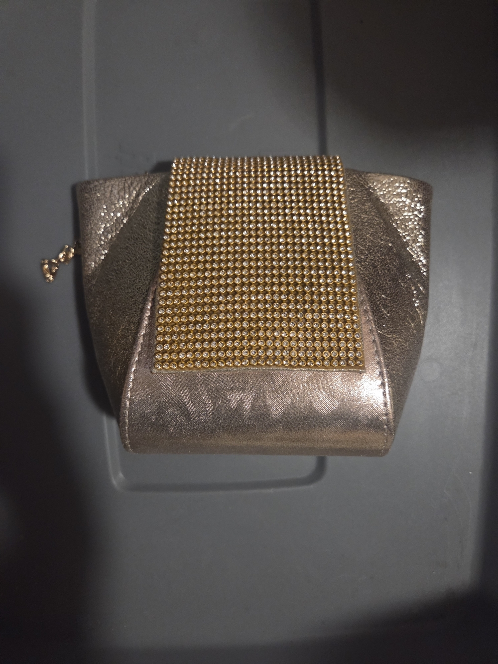 Metallic Gold Evening Clutch with Crystal Accent
